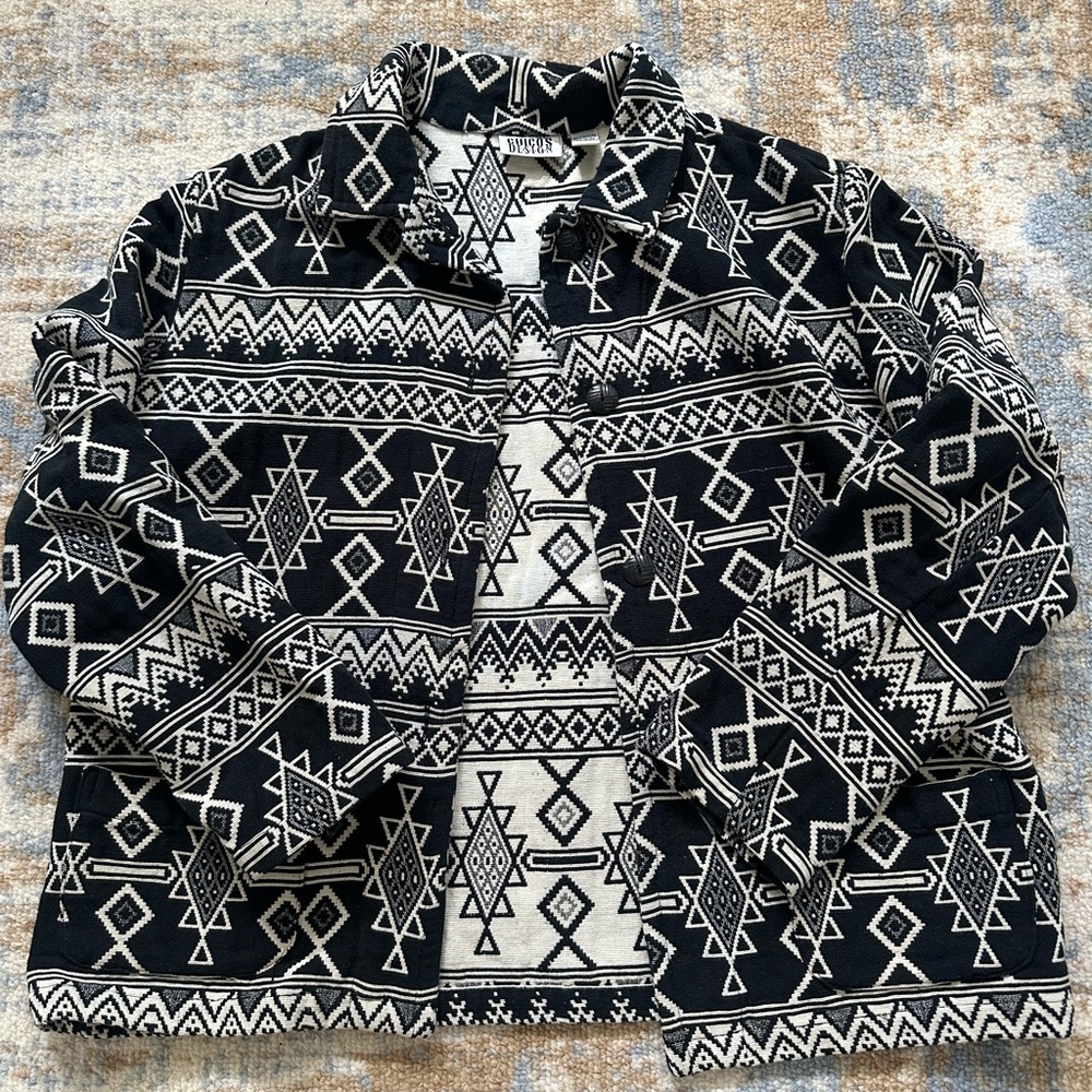 Vintage Black and White Geometric Pattern Jacket